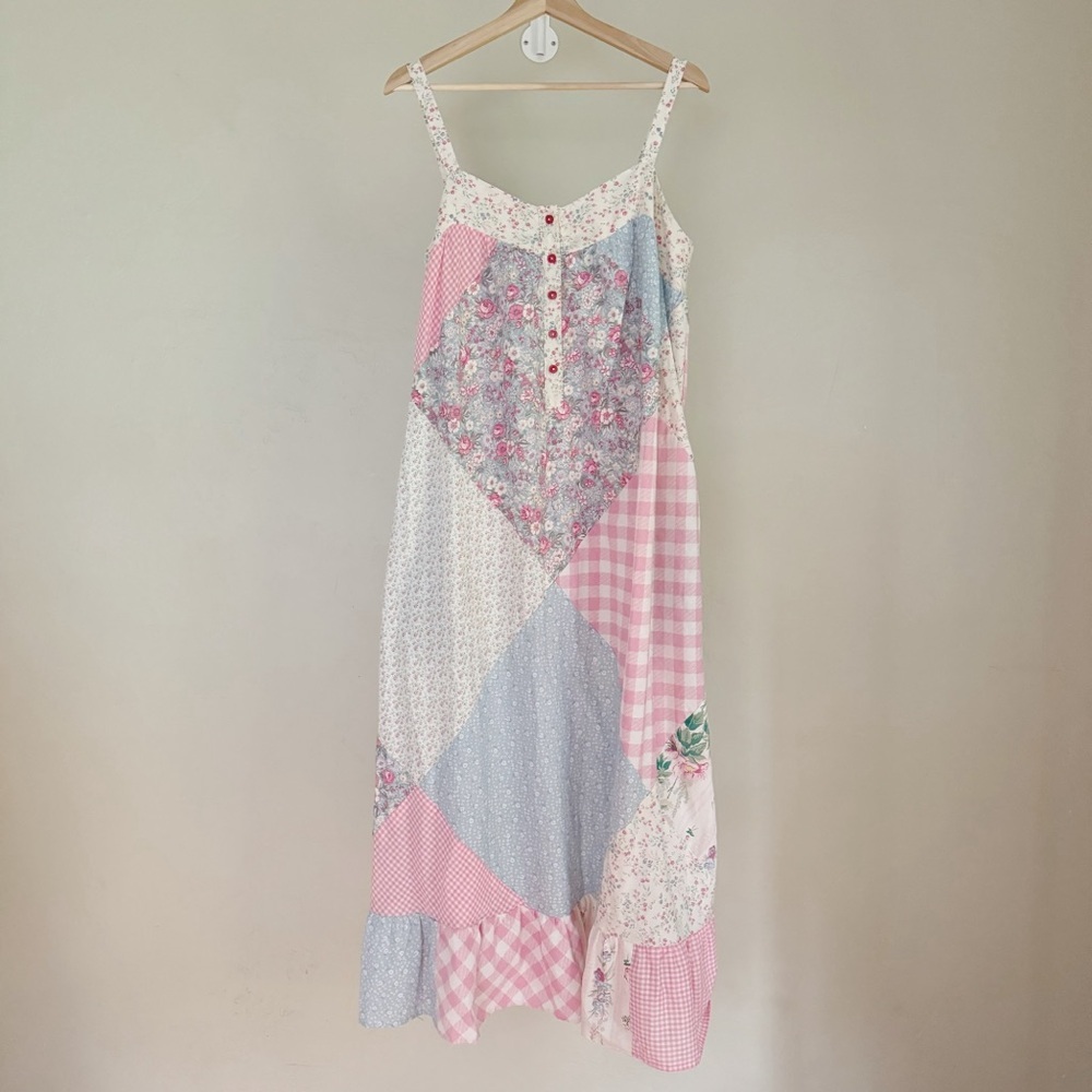 Patchwork Maxi Dress - Pink and Blue